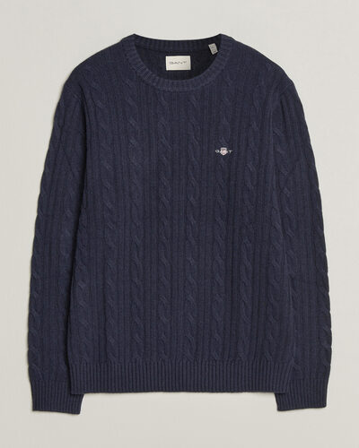 Gant Lambswool Cable Crew Neck Evening Blue