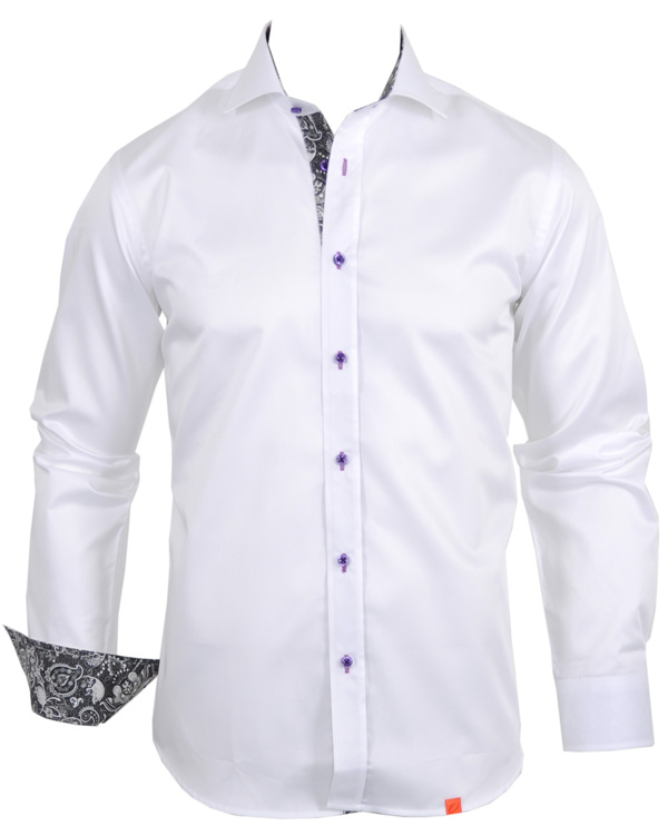 Hombres | Camisas | Oscar of Sweden | Skjorta Slim Fit Vit Paisly Kontrast