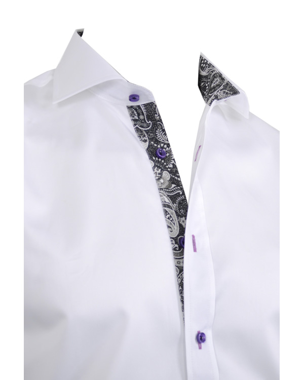 Hombres | Camisas | Oscar of Sweden | Skjorta Slim Fit Vit Paisly Kontrast