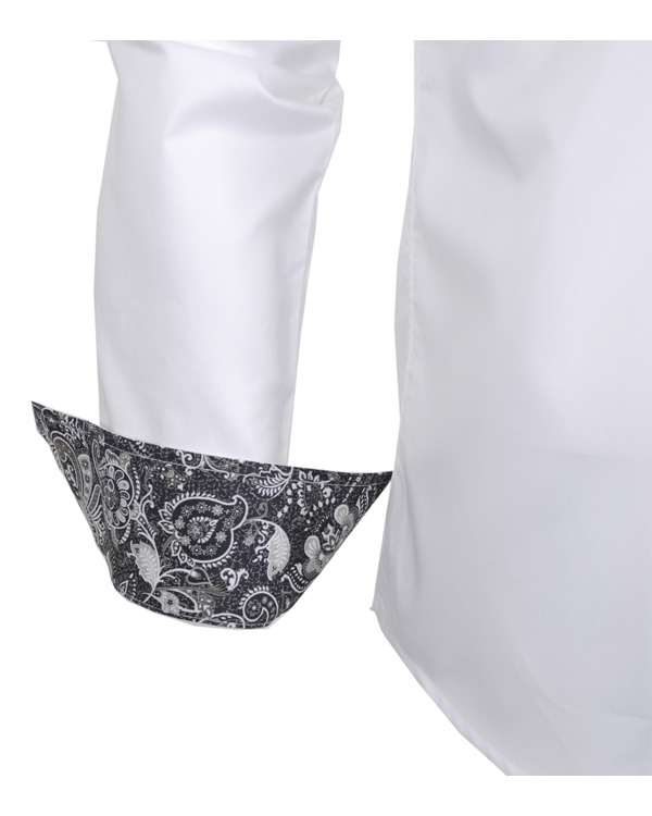 Hombres | Camisas | Oscar of Sweden | Skjorta Slim Fit Vit Paisly Kontrast