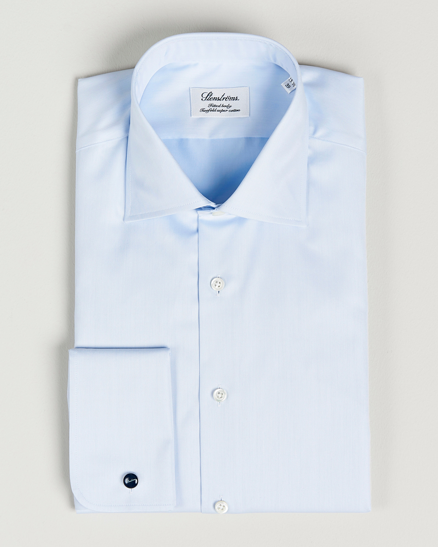 Hombres | Camisas | Stenströms | Fitted Body Shirt Double Cuff Blue