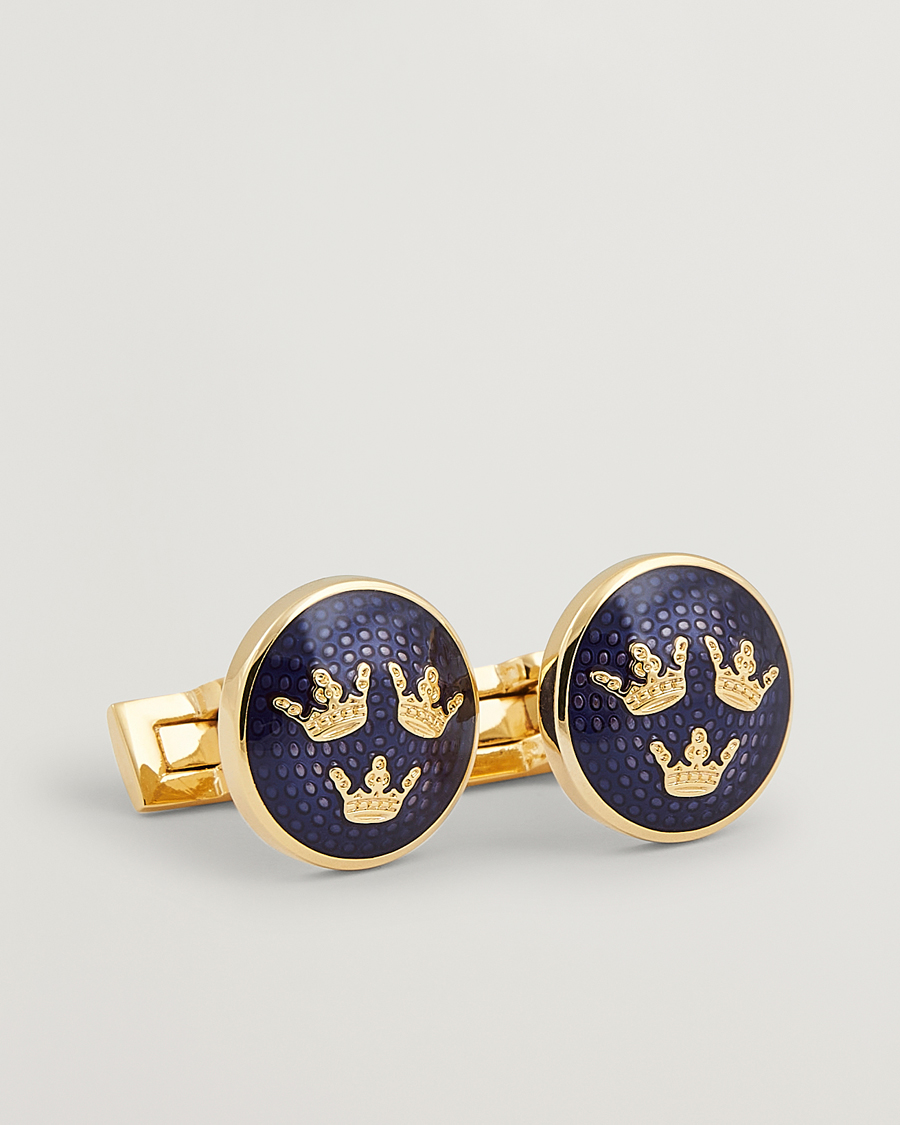 Hombres | Gemelos | Skultuna | Cuff Links Tre Kronor Gold/Royal Blue