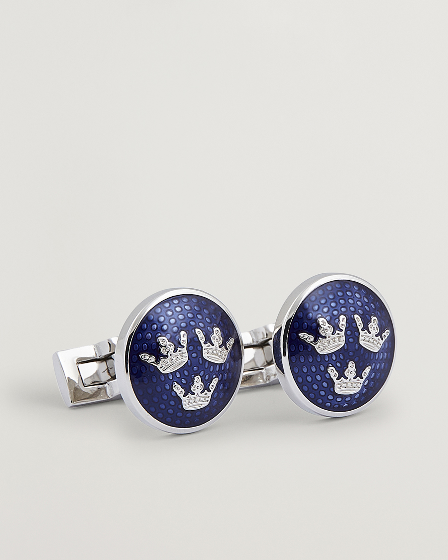 Hombres | Skultuna Cuff Links Tre Kronor Silver/Royal Blue | Skultuna | Cuff Links Tre Kronor Silver/Royal Blue