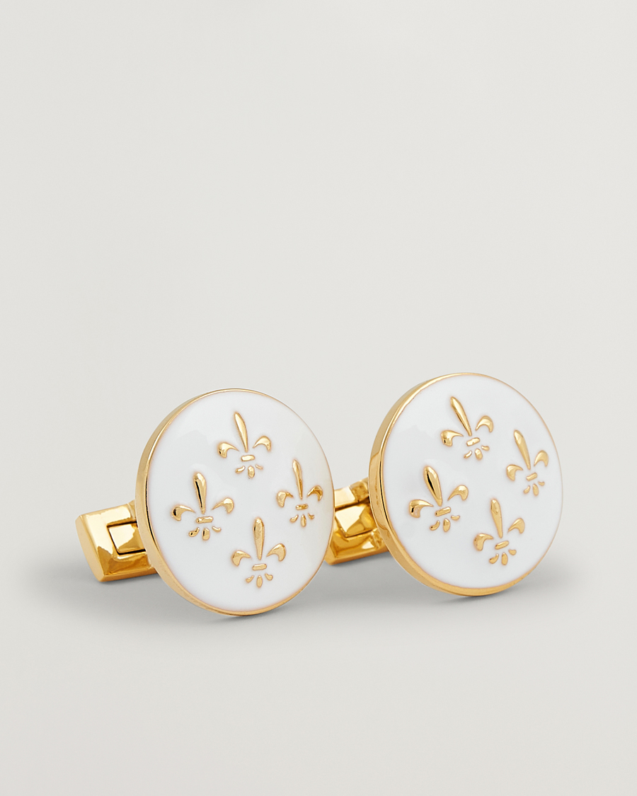 Hombres | Skultuna Cuff Links Fleur de Lys Gold/Ivory White | Skultuna | Cuff Links Fleur de Lys Gold/Ivory White