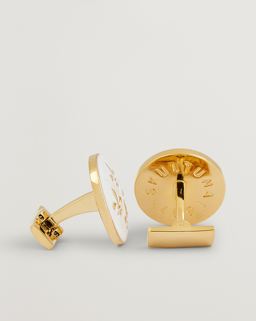 Hombres | Skultuna Cuff Links Fleur de Lys Gold/Ivory White | Skultuna | Cuff Links Fleur de Lys Gold/Ivory White