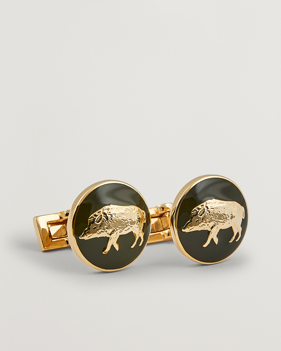 Hombres | Gemelos | Skultuna | Cuff Links Hunter Wild Boar Gold/Green
