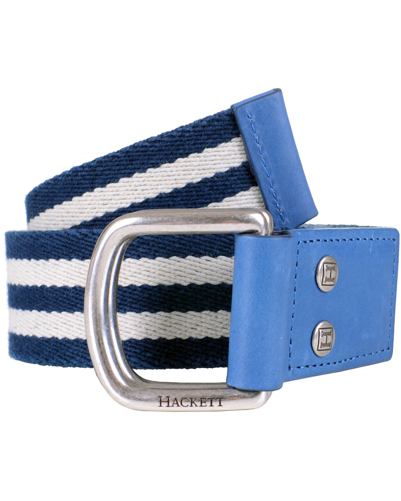 Hombres | Hackett Washed D-Ring Belt 4 cm Navy/Ivory | Hackett | Washed D-Ring Belt 4 cm Navy/Ivory
