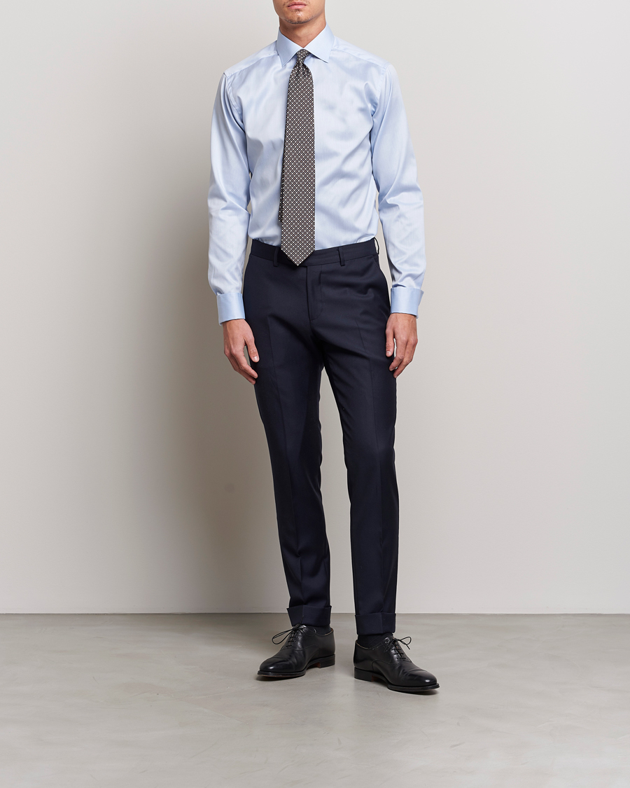 Hombres | Formal | Eton | Slim Fit Shirt Double Cuff Blue