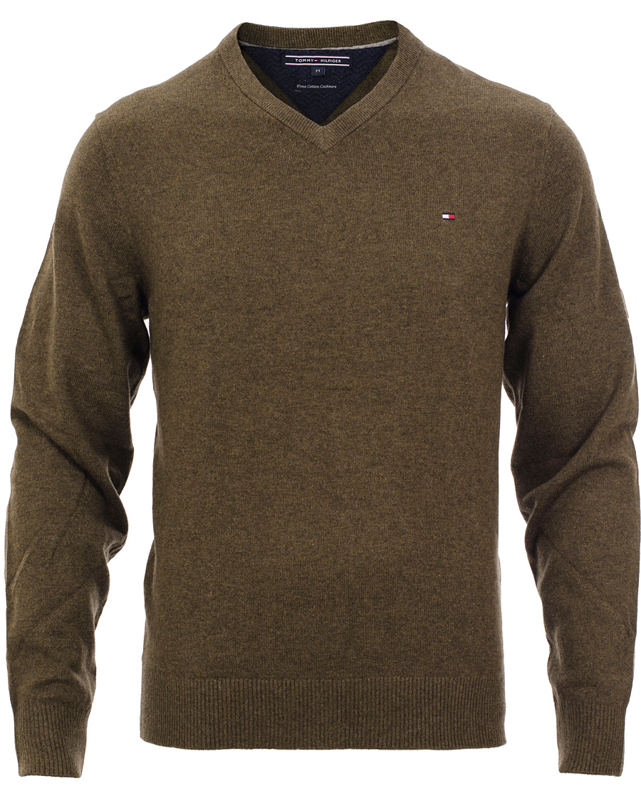 Hombres | Jerséis y prendas de punto | Tommy Hilfiger | Pima Cotton Cashmere V-neck Pullover Beech Green