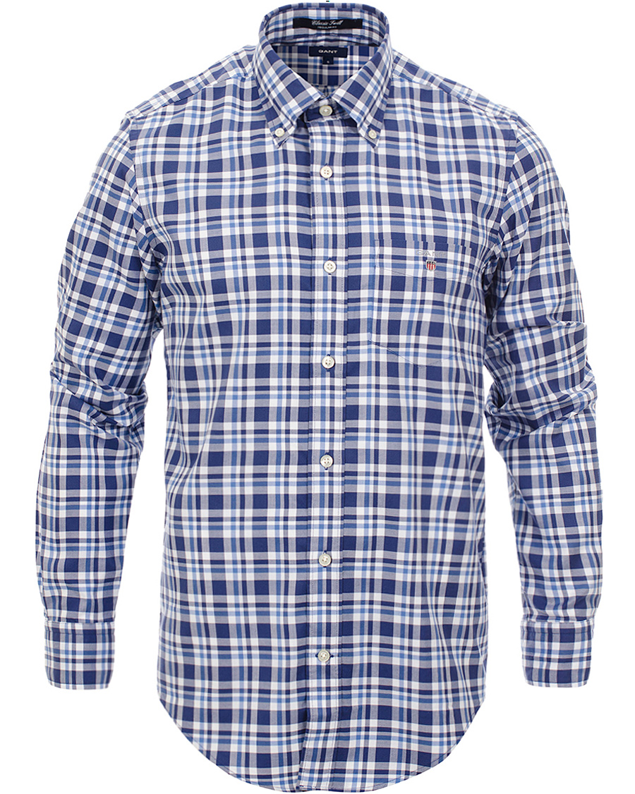 Hombres | Camisas | GANT | Classic Twill Check Regular Fit Shirt Bright Blue