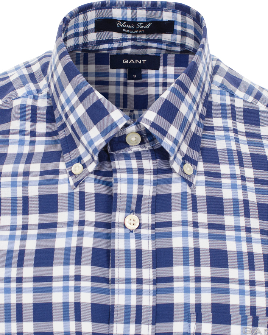 Hombres | Camisas | GANT | Classic Twill Check Regular Fit Shirt Bright Blue