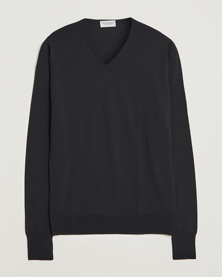 Hombres | Jerséis y prendas de punto | John Smedley | Bobby Extra Fine Merino V-Neck Pullover Black