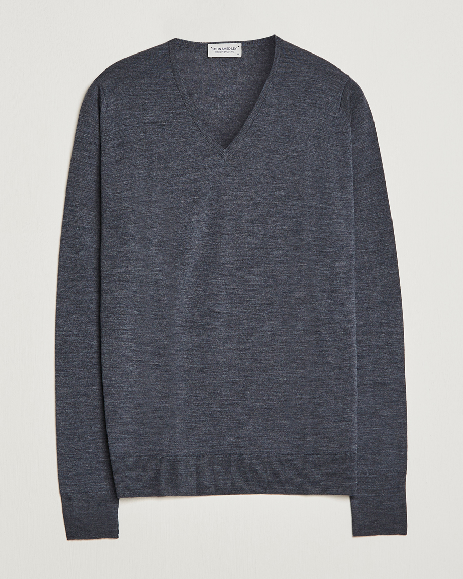 Hombres | Jerséis y prendas de punto | John Smedley | Bobby Extra Fine Merino V-Neck Pullover Charcoal