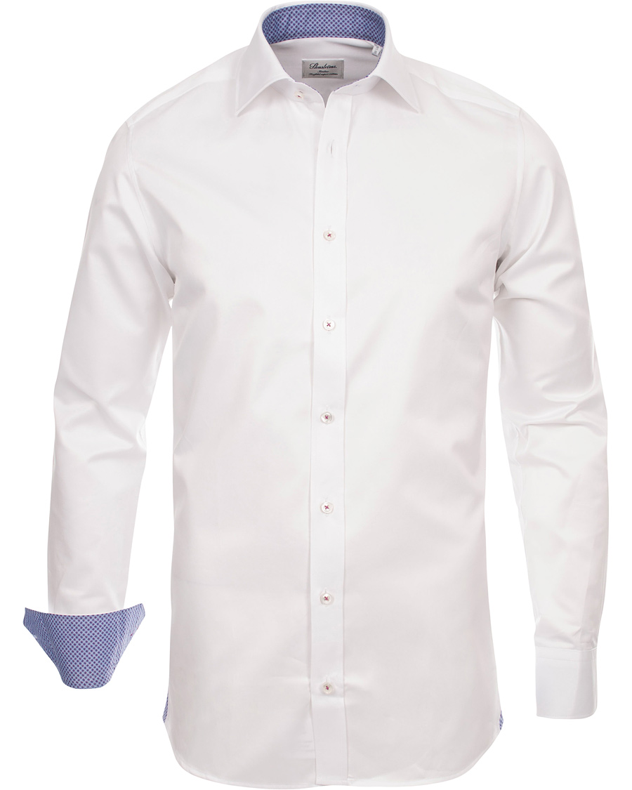Hombres | Camisas | Stenströms | Slimline Pin Point Oxford Contrast Shirt White Dot