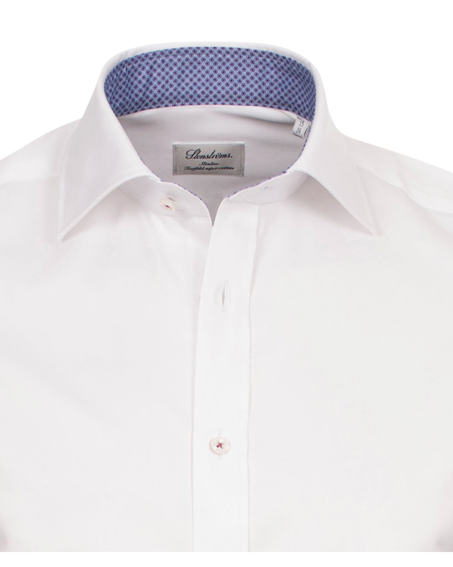 Hombres | Camisas | Stenströms | Slimline Pin Point Oxford Contrast Shirt White Dot