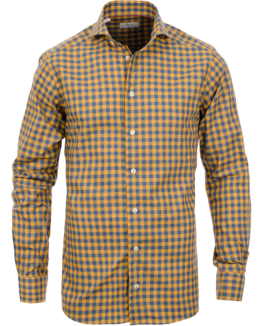Hombres | Camisas | Eton | Slim Fit Shirt Red Ribbon Check Mustard Yellow