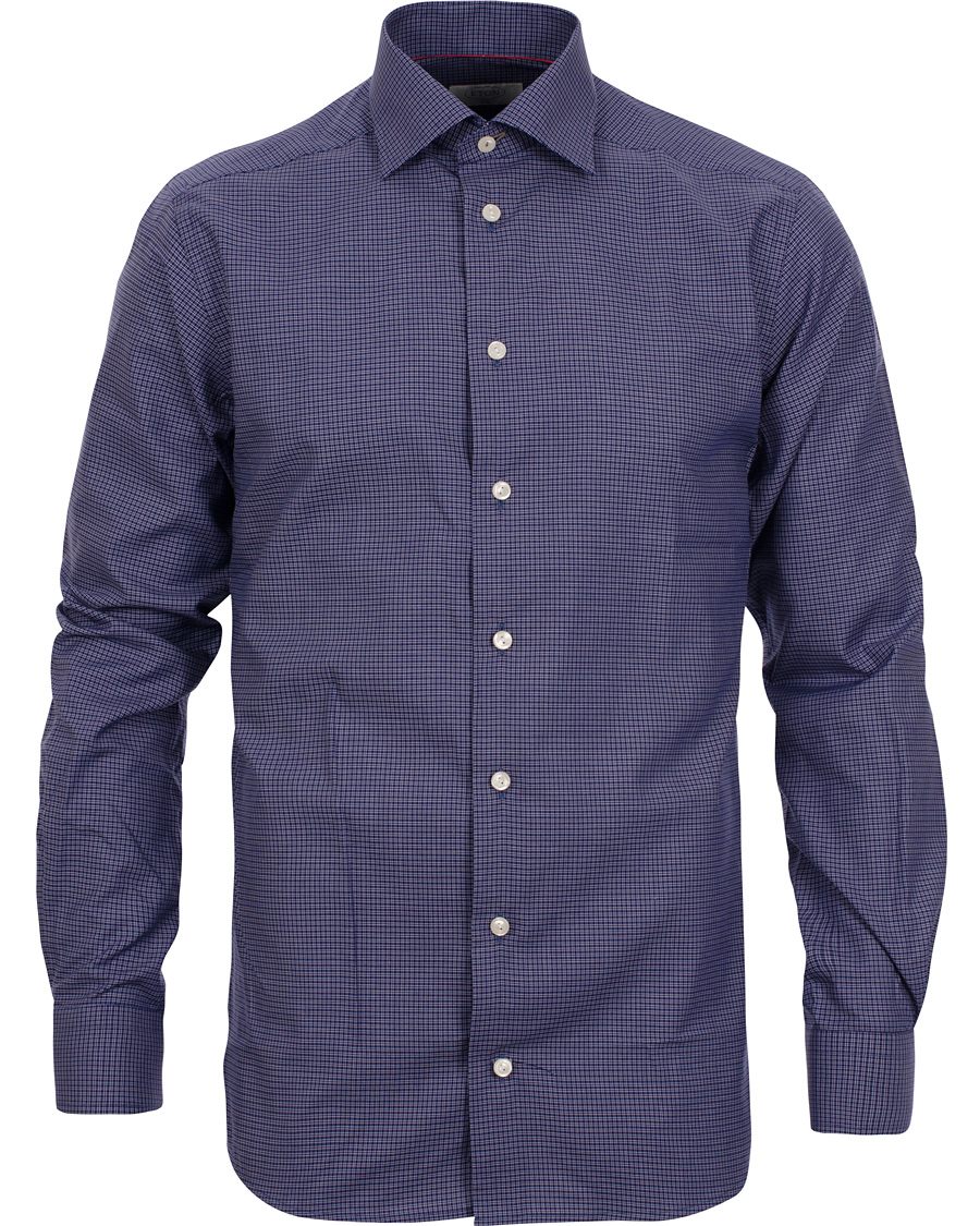 Hombres | Camisas | Eton | Slim Fit Shirt Red Ribbon Micro Check Dark Blue