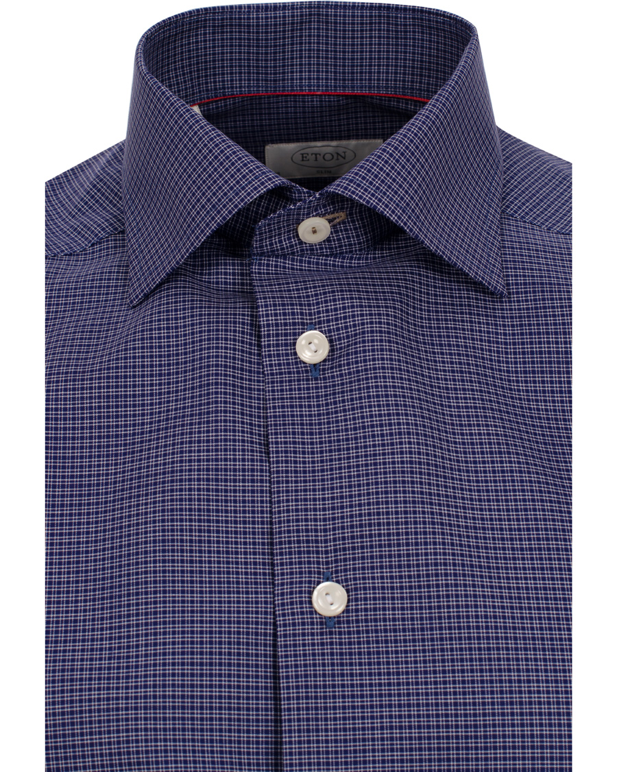 Hombres | Camisas | Eton | Slim Fit Shirt Red Ribbon Micro Check Dark Blue