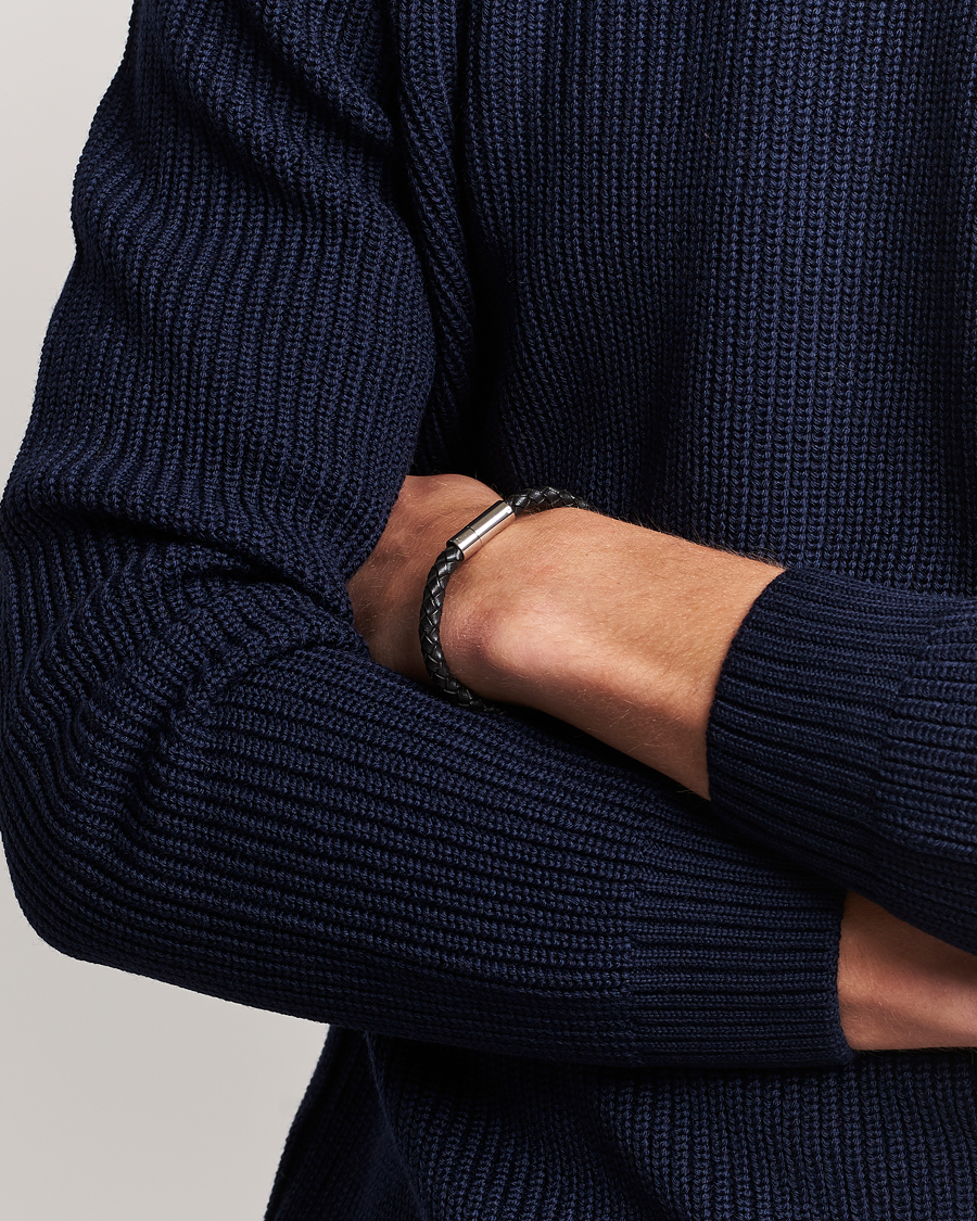 Hombres | Joyas | Skultuna | One Row Leather Bracelet Black Steel