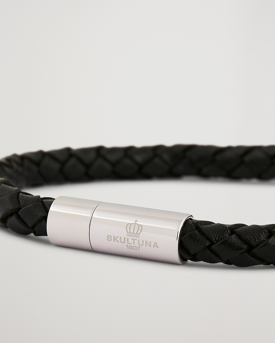 Hombres | Joyas | Skultuna | One Row Leather Bracelet Black Steel