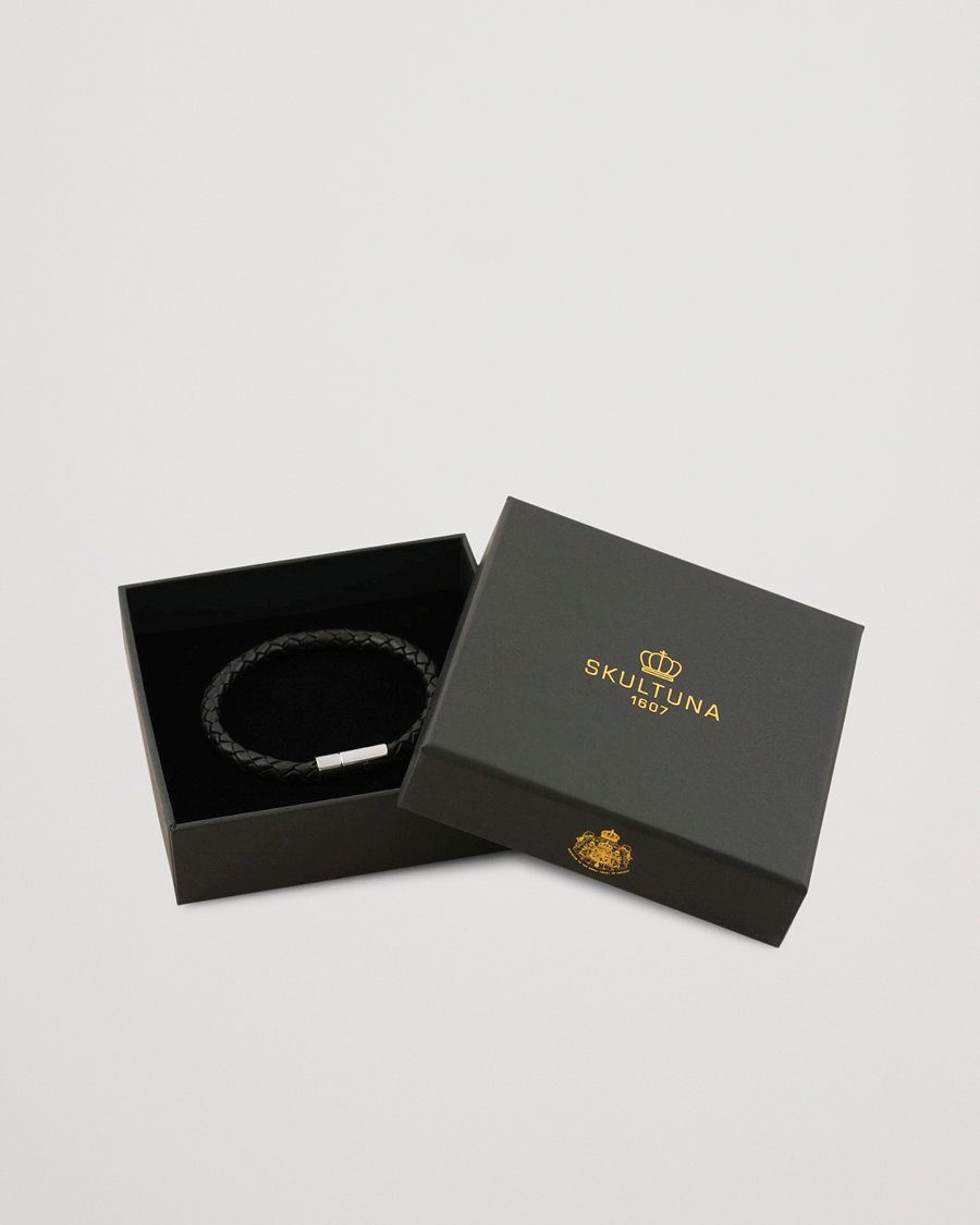 Hombres | Joyas | Skultuna | One Row Leather Bracelet Black Steel