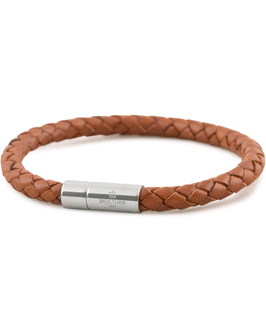 Hombres | Skultuna One Row Leather Bracelet Brown Steel | Skultuna | One Row Leather Bracelet Brown Steel