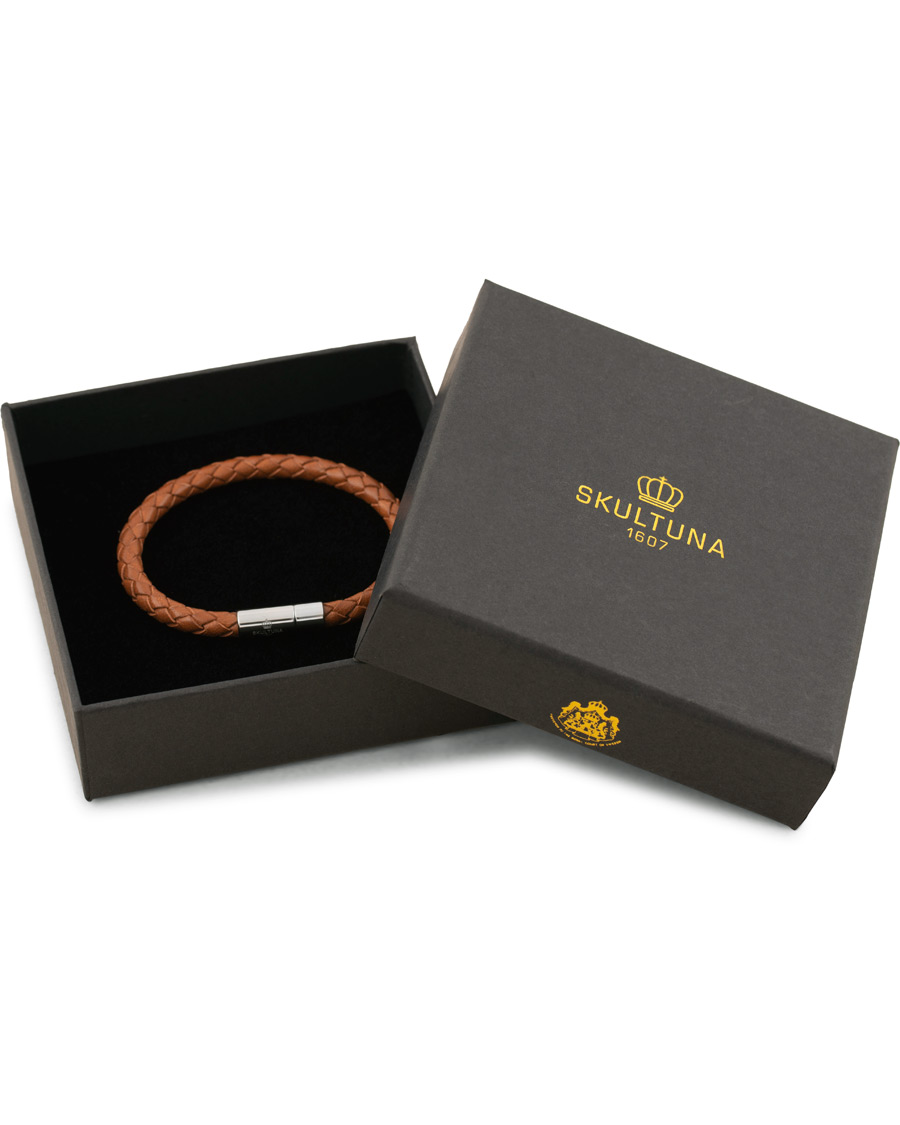 Hombres | Skultuna One Row Leather Bracelet Brown Steel | Skultuna | One Row Leather Bracelet Brown Steel