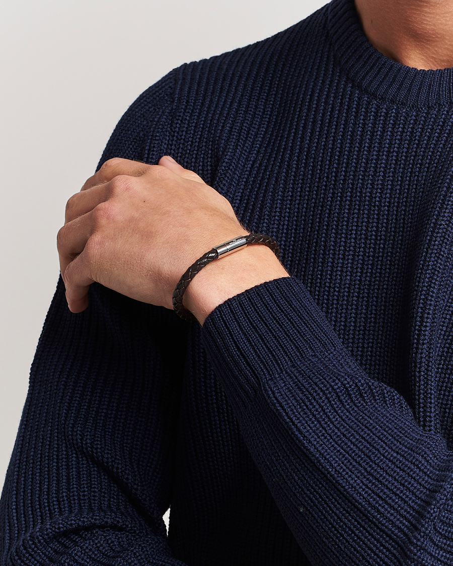 Hombres | Joyas | Skultuna | One Row Leather Bracelet Dark Brown Steel