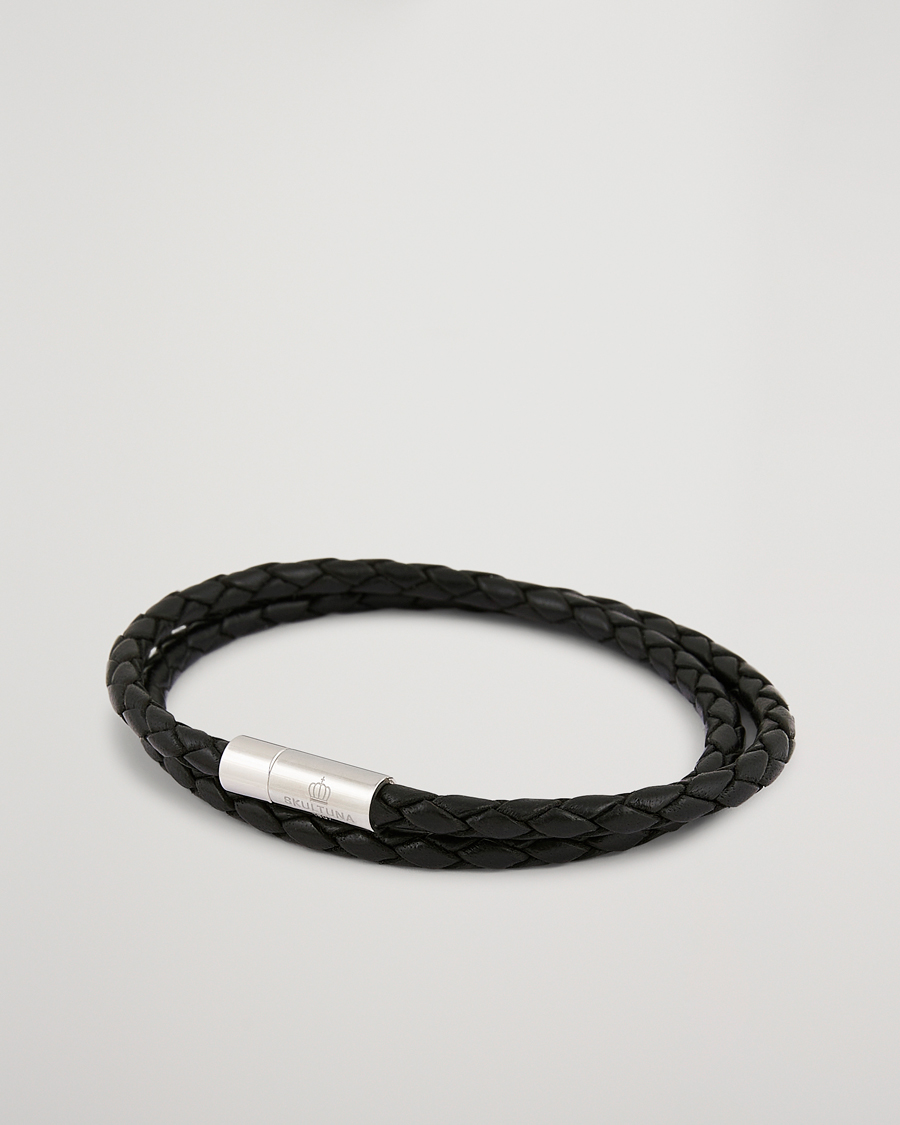 Hombres | Joyas | Skultuna | Two Row Leather Bracelet Black Steel