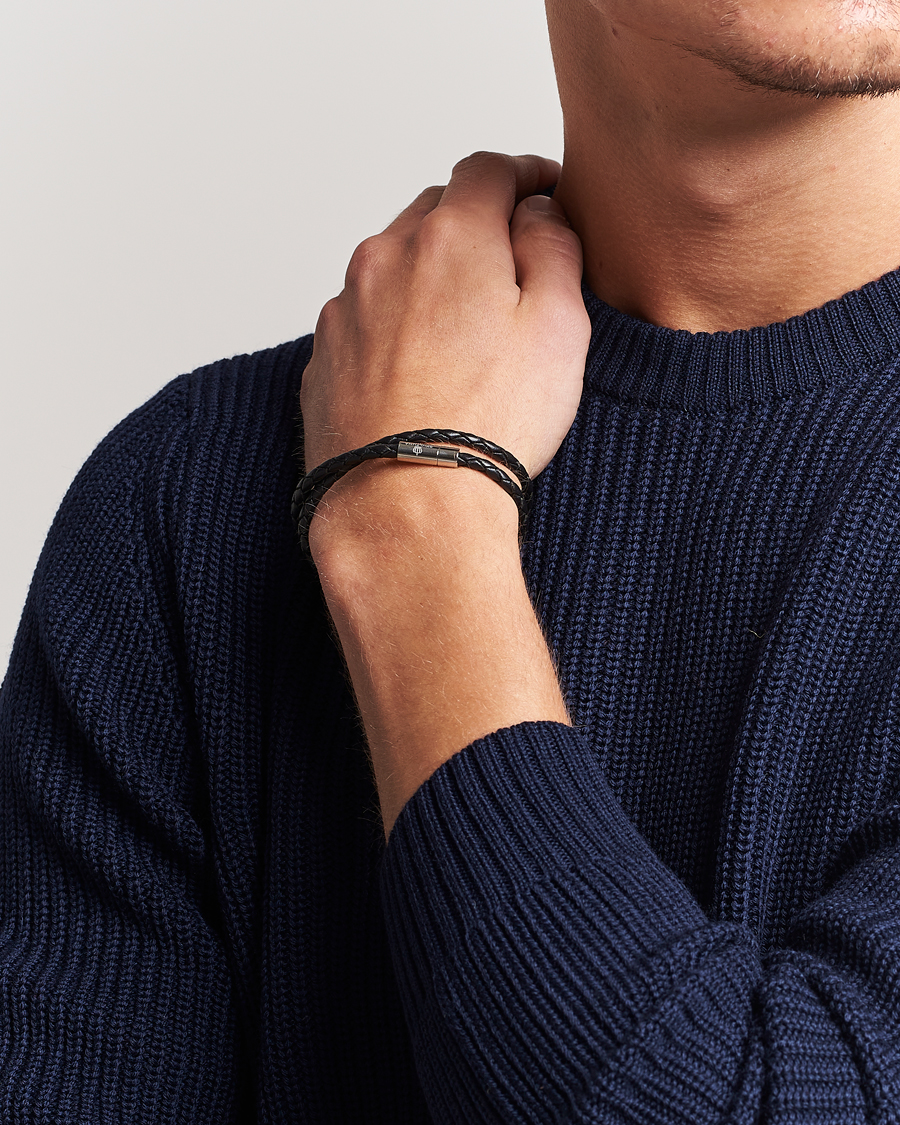 Hombres | Joyas | Skultuna | Two Row Leather Bracelet Black Steel