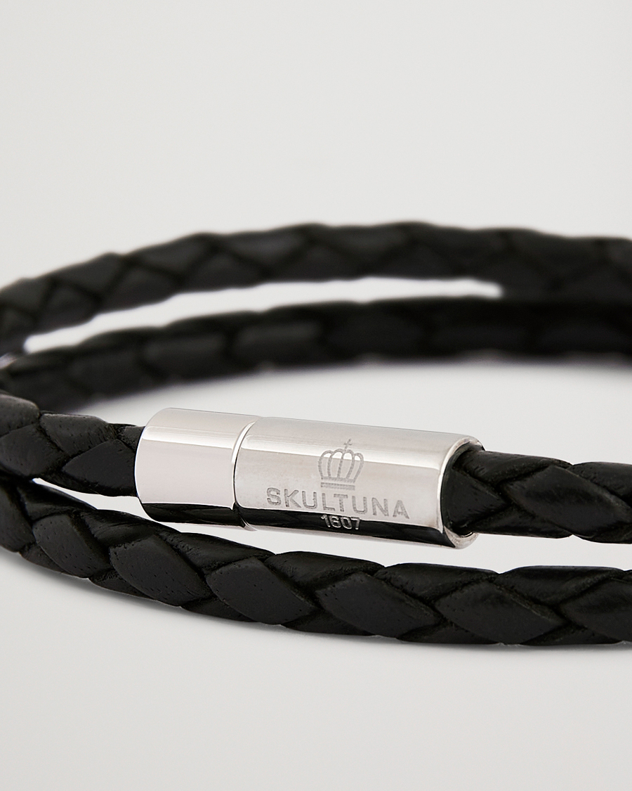 Hombres | Joyas | Skultuna | Two Row Leather Bracelet Black Steel