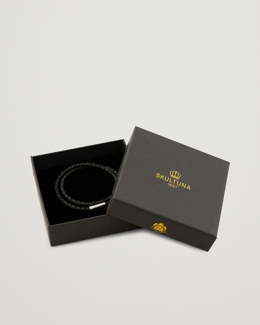 Hombres | Joyas | Skultuna | Two Row Leather Bracelet Black Steel