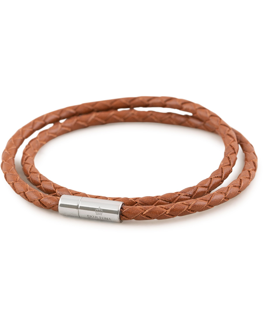Hombres | Skultuna Two Row Leather Bracelet Brown Steel | Skultuna | Two Row Leather Bracelet Brown Steel