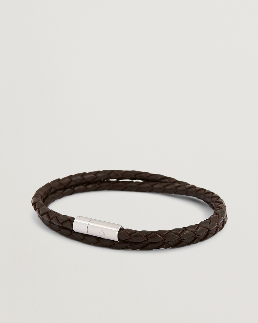 Hombres | Skultuna Two Row Leather Bracelet Dark Brown Steel | Skultuna | Two Row Leather Bracelet Dark Brown Steel