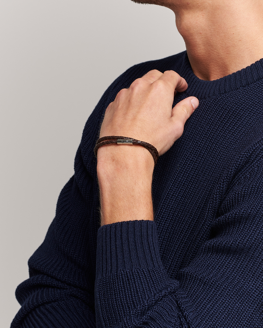 Hombres | Skultuna Two Row Leather Bracelet Dark Brown Steel | Skultuna | Two Row Leather Bracelet Dark Brown Steel