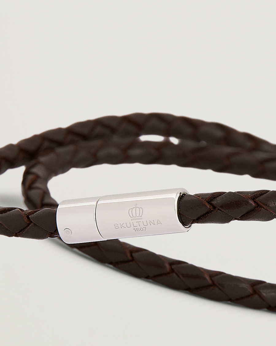 Hombres | Skultuna Two Row Leather Bracelet Dark Brown Steel | Skultuna | Two Row Leather Bracelet Dark Brown Steel