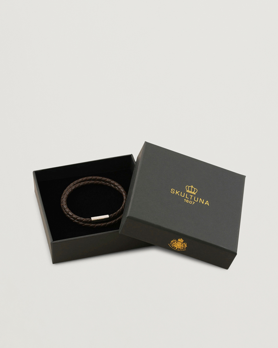 Hombres | Skultuna Two Row Leather Bracelet Dark Brown Steel | Skultuna | Two Row Leather Bracelet Dark Brown Steel