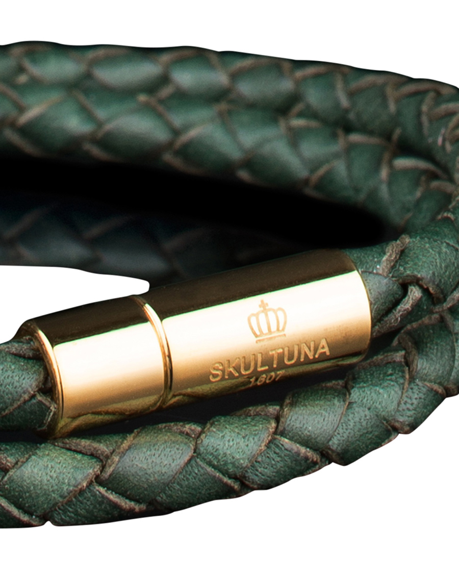 Hombres | Skultuna Two Row Leather Bracelet Dark Green Gold | Skultuna | Two Row Leather Bracelet Dark Green Gold