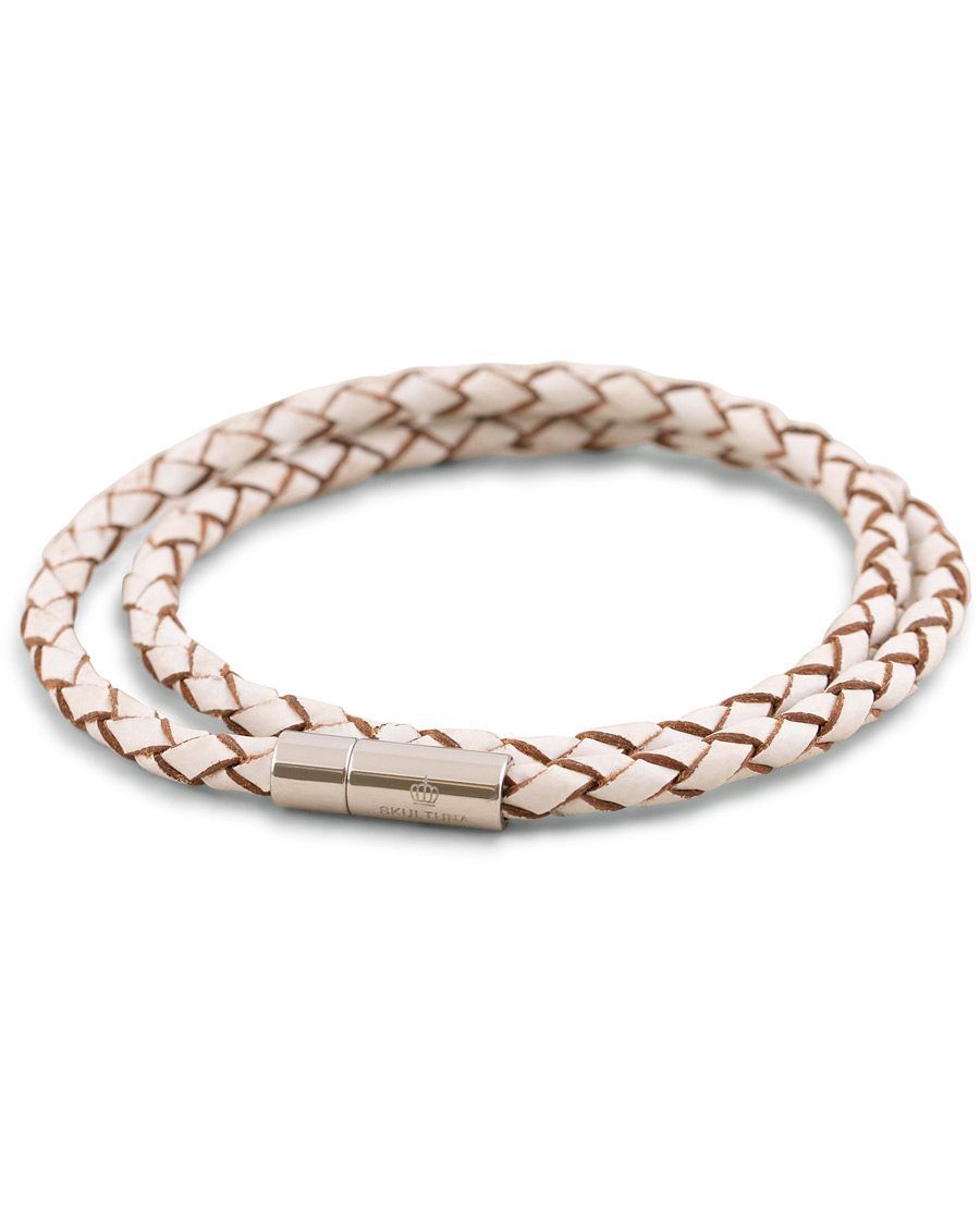 Hombres | Skultuna Two Row Leather Bracelet White Silver | Skultuna | Two Row Leather Bracelet White Silver