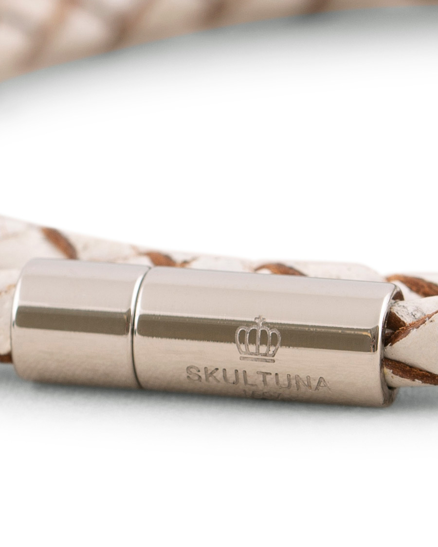 Hombres | Skultuna Two Row Leather Bracelet White Silver | Skultuna | Two Row Leather Bracelet White Silver