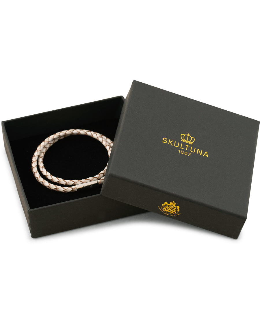 Hombres | Skultuna Two Row Leather Bracelet White Silver | Skultuna | Two Row Leather Bracelet White Silver
