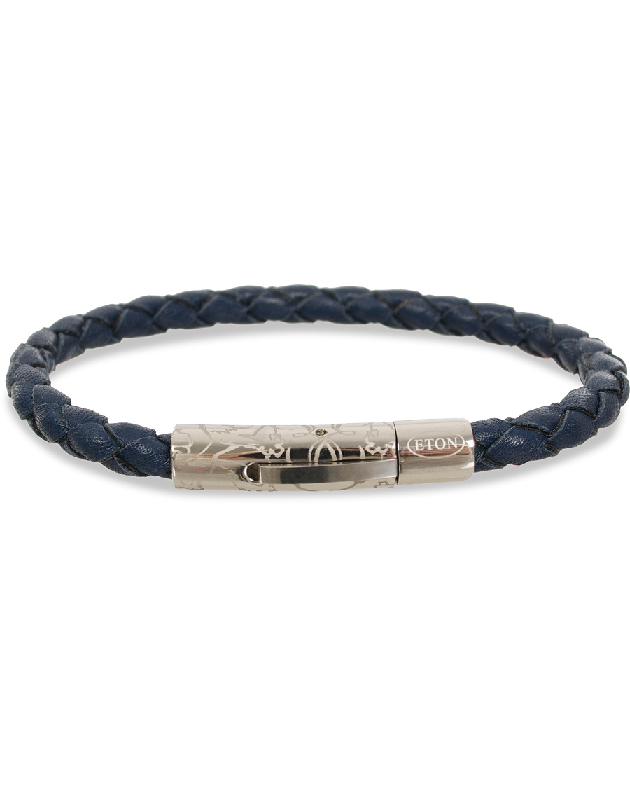 Hombres | Eton Braided Leather Bracelet Navy | Eton | Braided Leather Bracelet Navy