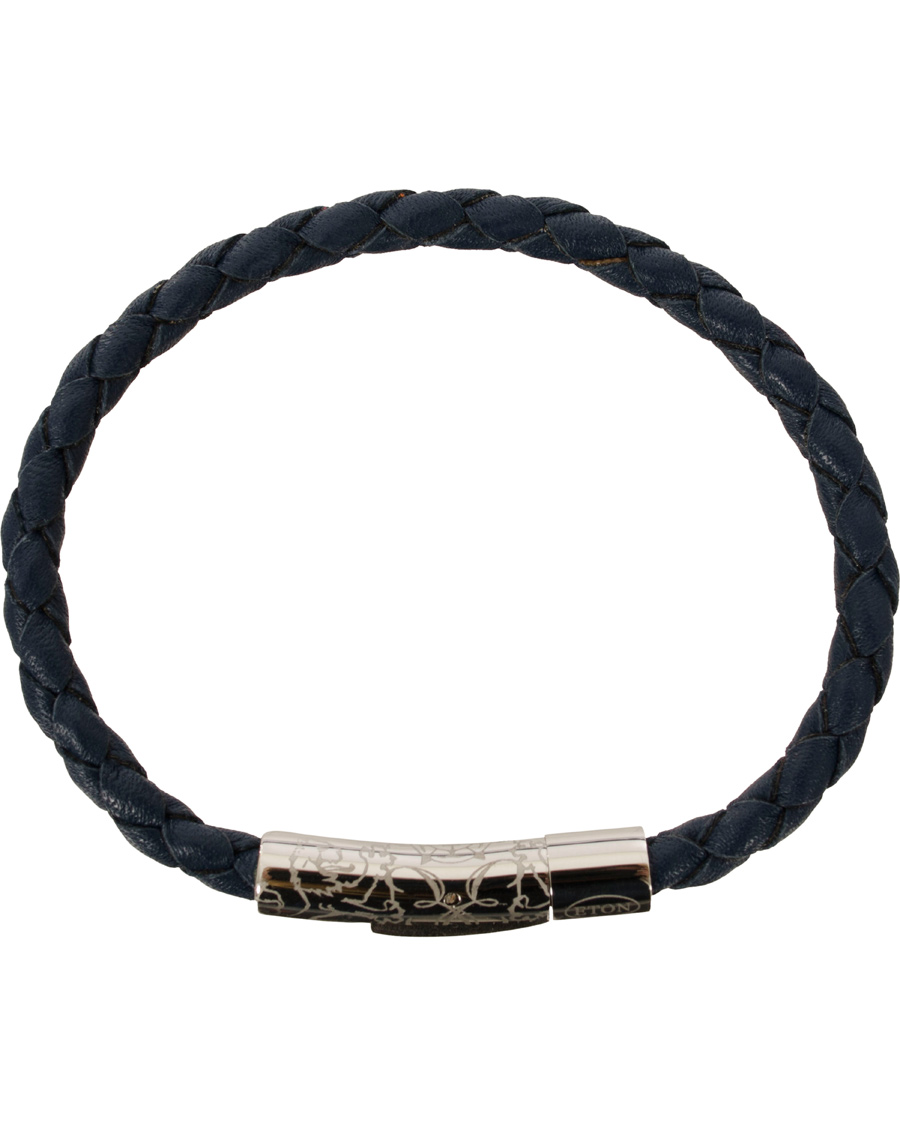 Hombres | Eton Braided Leather Bracelet Navy | Eton | Braided Leather Bracelet Navy