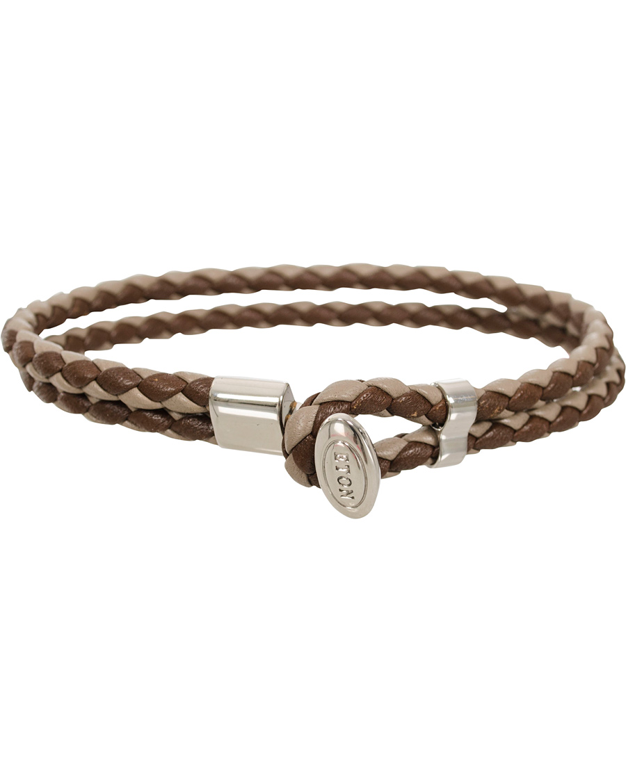 Hombres | Eton Double Braided Leather Bracelet Brown | Eton | Double Braided Leather Bracelet Brown
