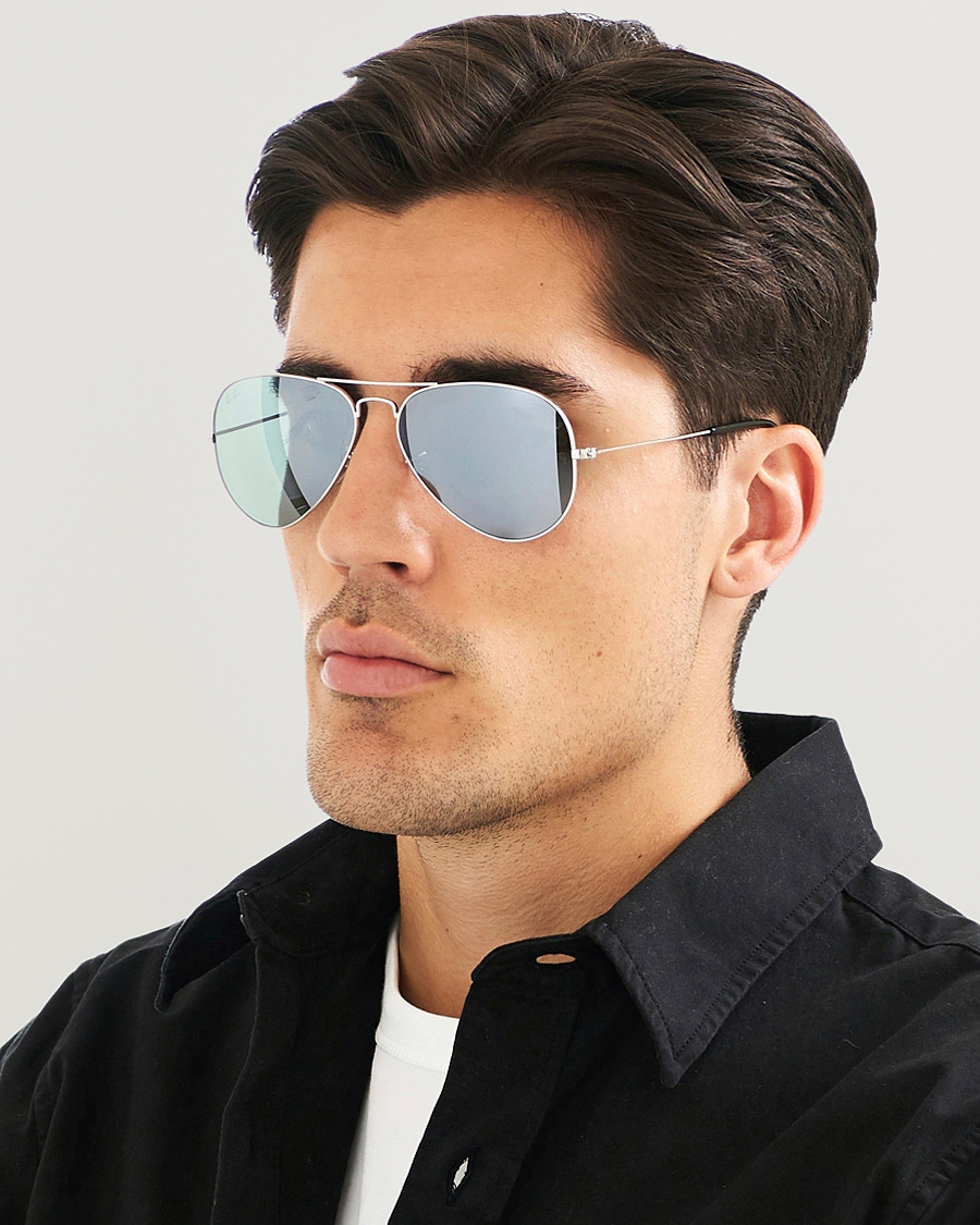 Hombres | Gafas de sol de aviador | Ray-Ban | 0RB3025 Aviator Large Metal Sunglasses Silver/Grey Mirror