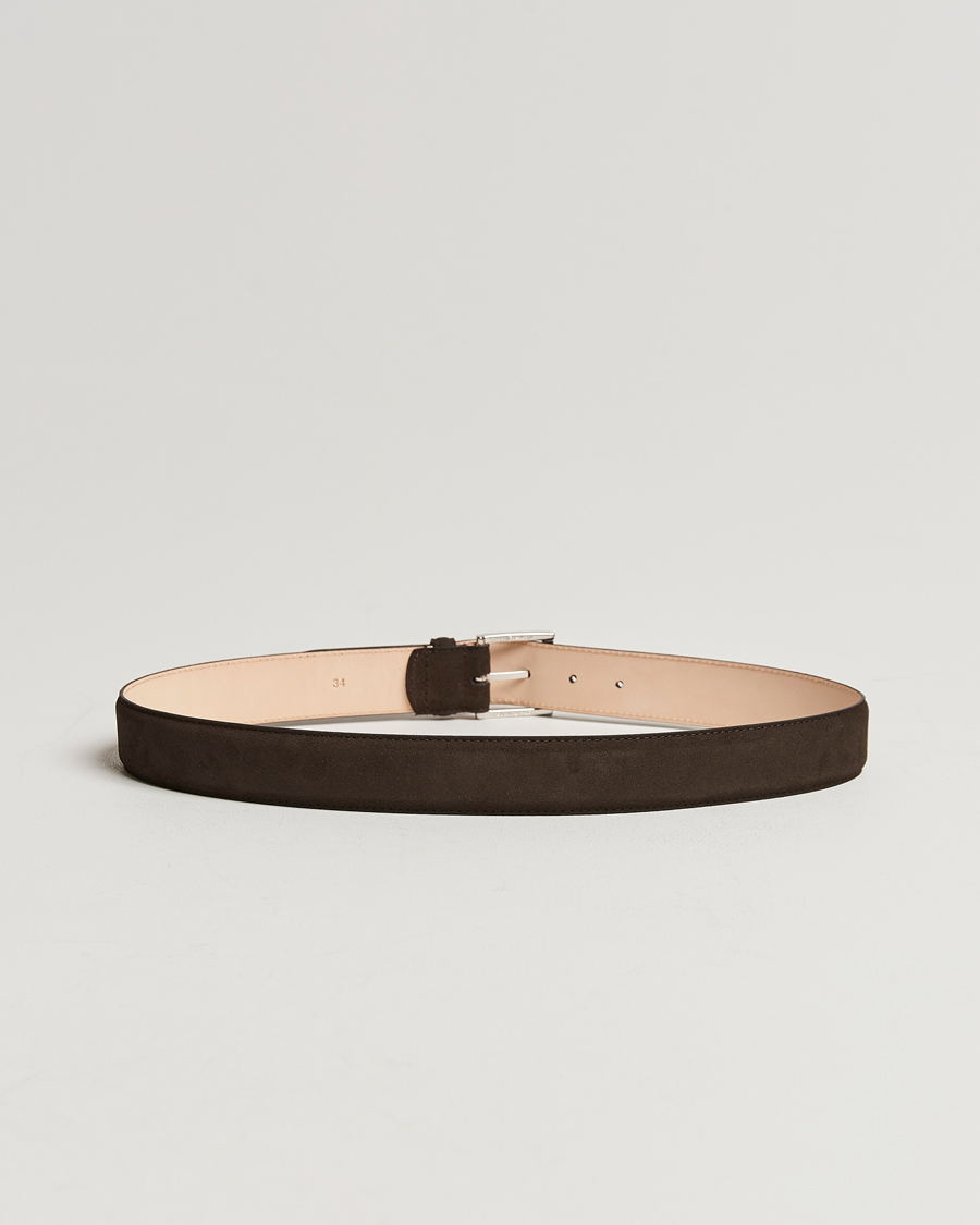 Hombres | Cinturones | Crockett & Jones | Belt 3,2 cm Dark Brown Suede