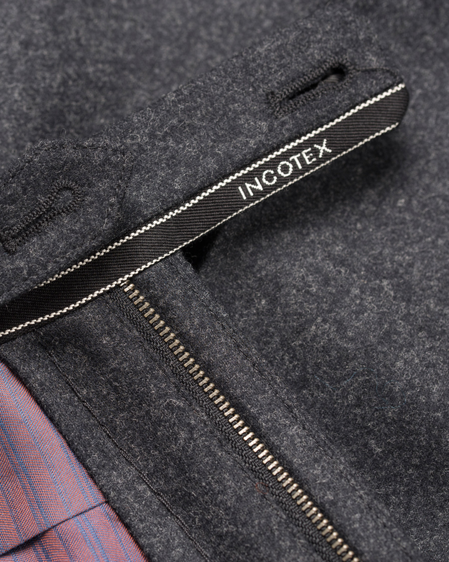 Hombres | Pantalones | Incotex | Super 100's Flannel Trousers Dark Grey