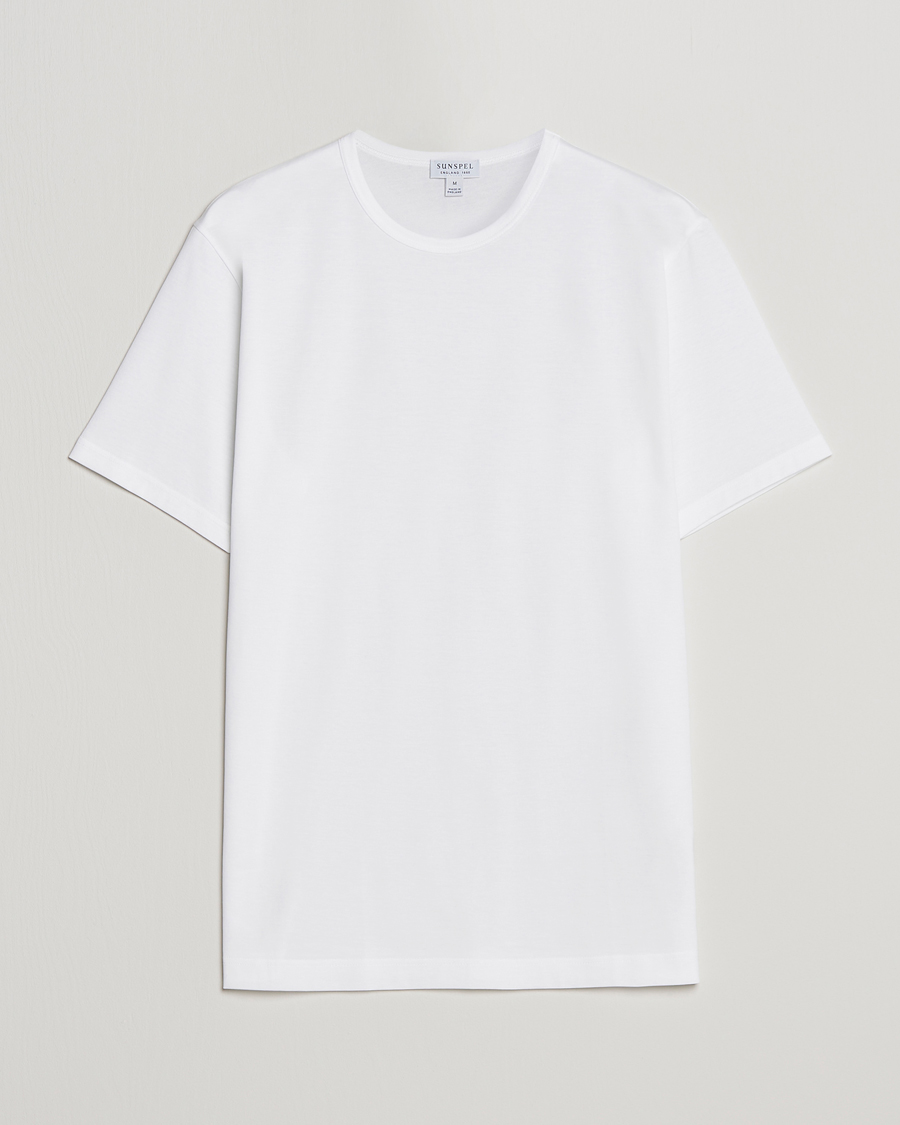 Hombres | Camisetas | Sunspel | Crew Neck Q82 Cotton T-Shirt White
