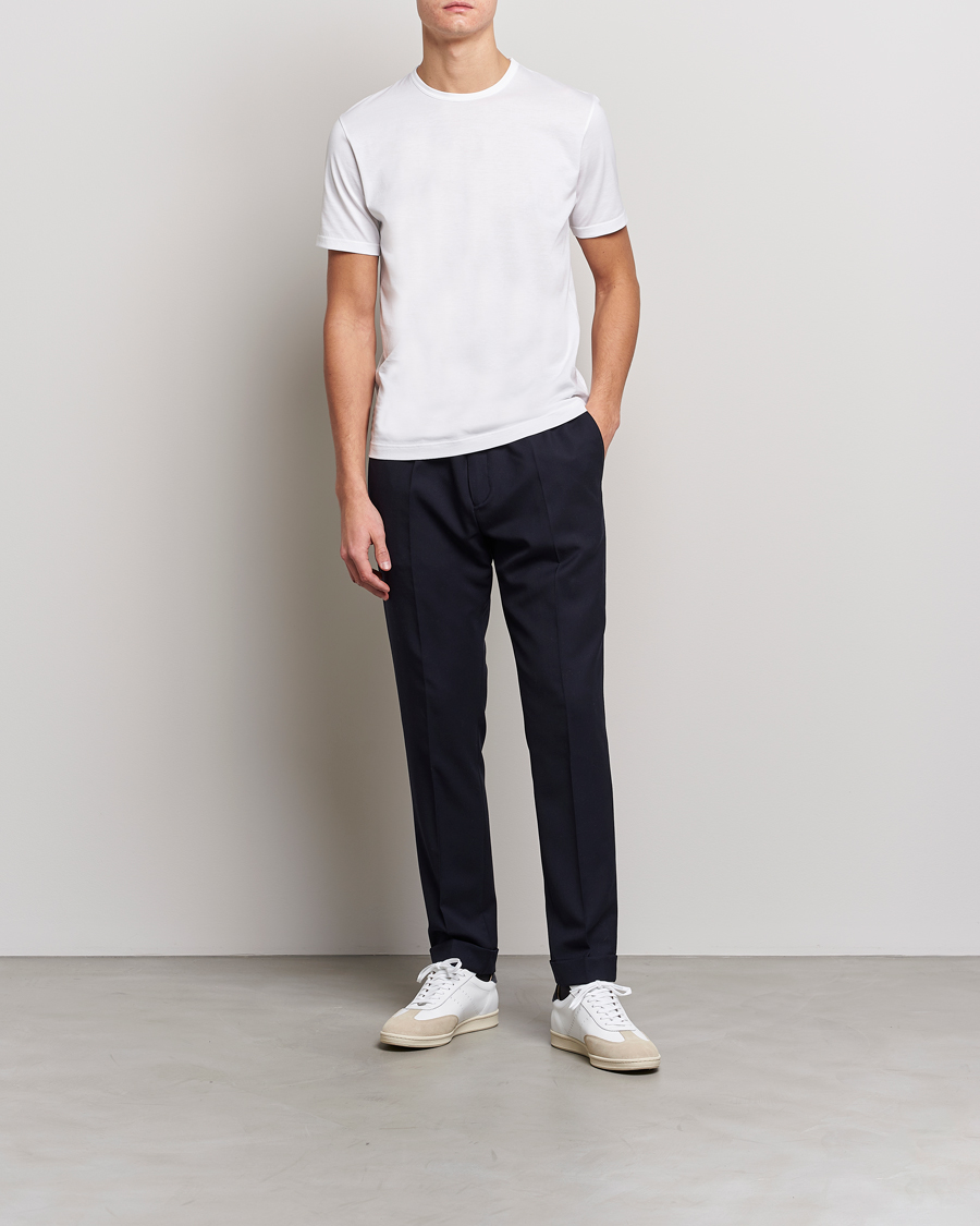 Hombres | Camisetas | Sunspel | Crew Neck Q82 Cotton T-Shirt White