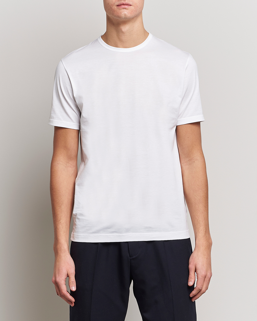 Hombres | Camisetas de manga corta | Sunspel | Crew Neck Cotton Tee White